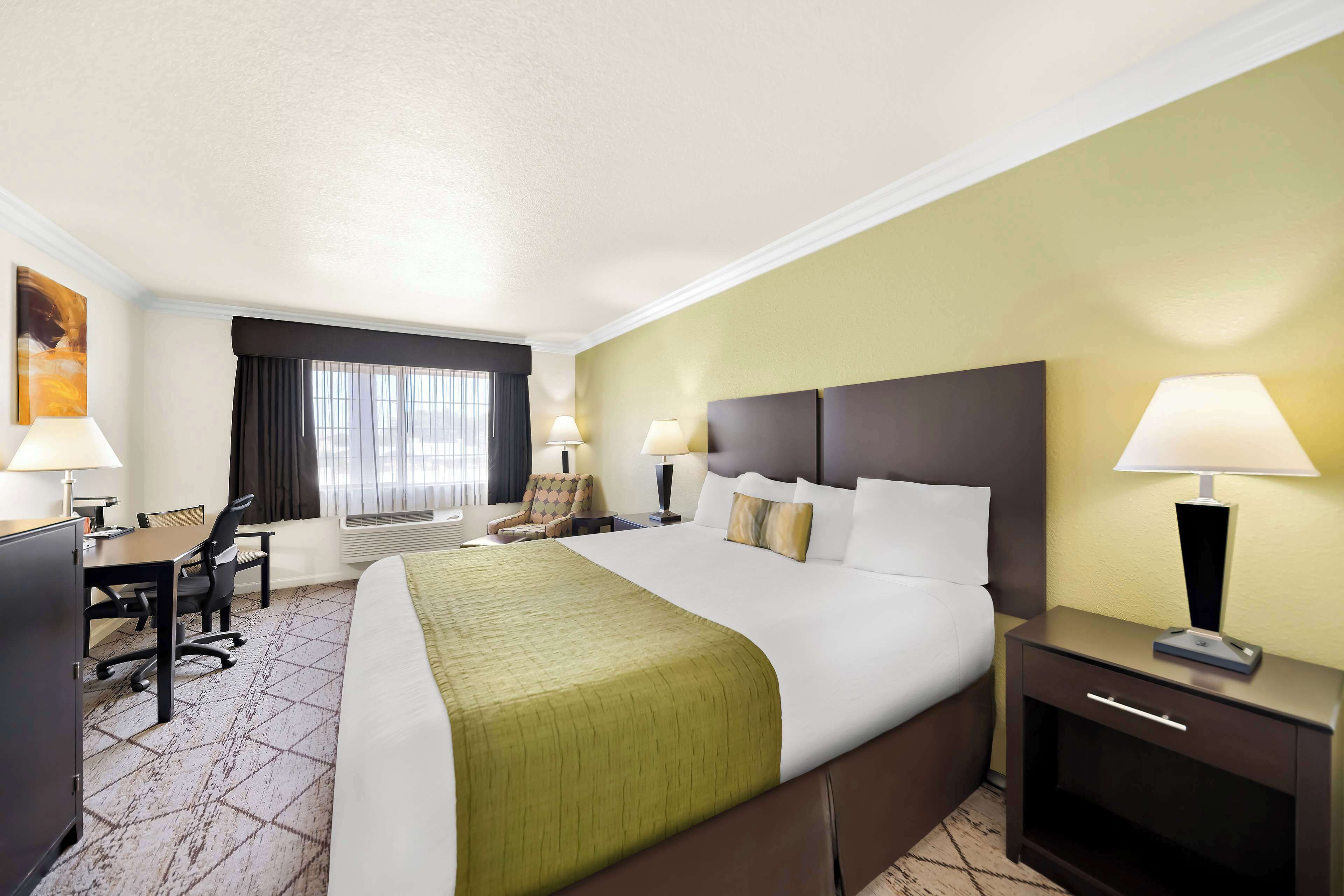 standard room, 1 king bed, non smoking, refrigerator & microwave | iron/ironing board, bed sheets