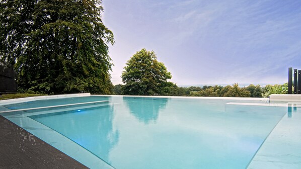 Indoor pool, outdoor pool, pool loungers