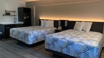 Desk, laptop workspace, free WiFi, bed sheets