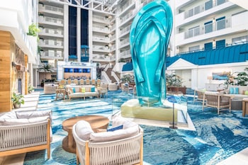 Hotel entrance and lobby at Margaritaville Resort Lake Tahoe