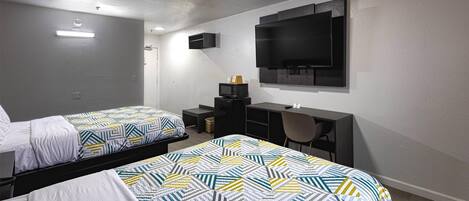 Desk, laptop workspace, free WiFi, bed sheets