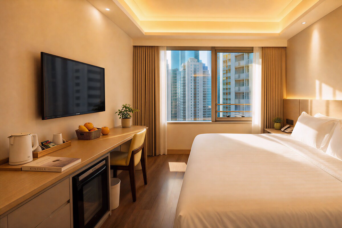 Standard Double Room | Minibar, in-room safe, desk, blackout drapes