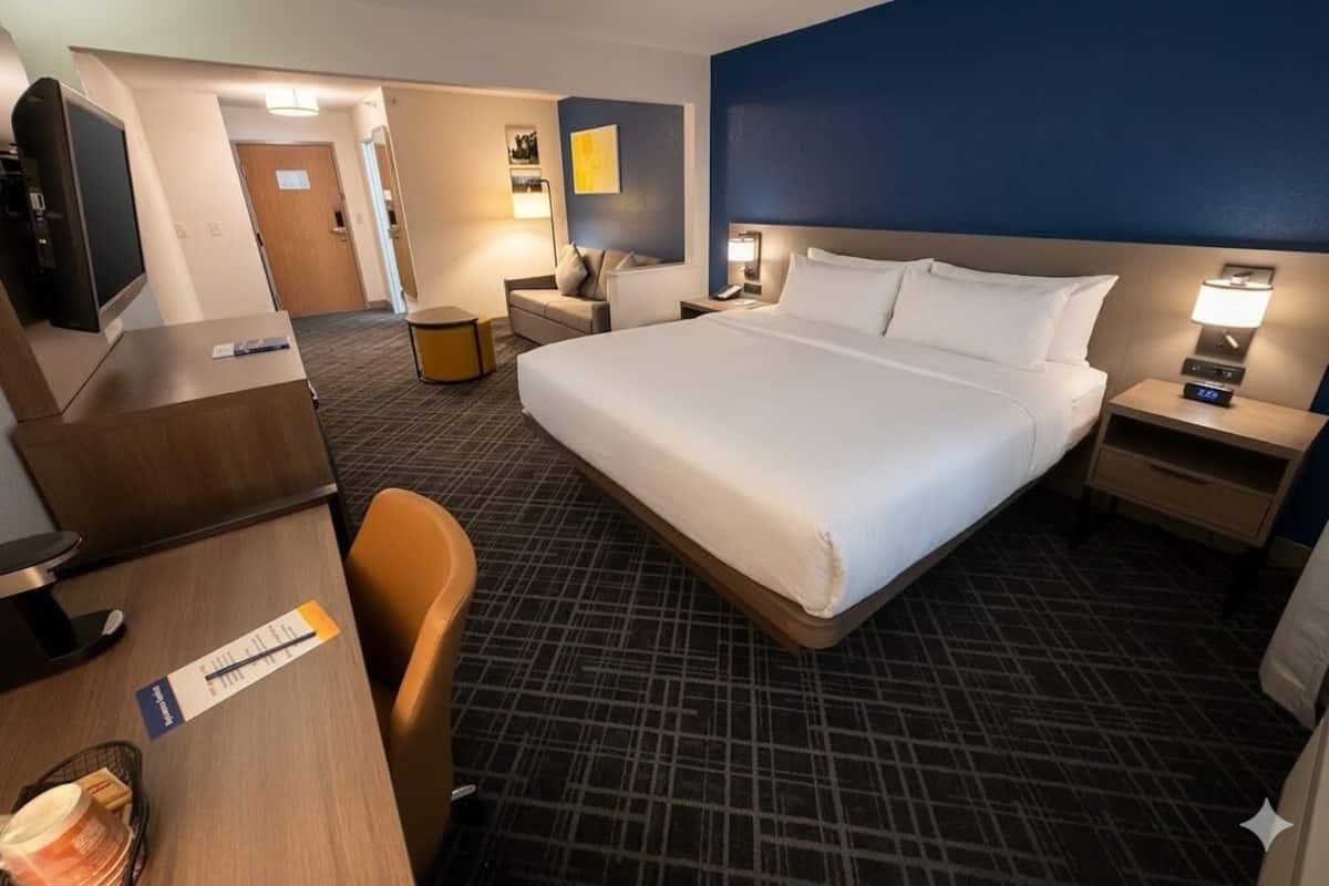 Suíte, 1 cama King e sofá-cama, para não fumantes | Escrivaninha, ferros/tábuas de passar roupa, Wi-Fi de cortesia