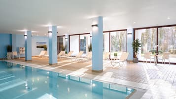 Indoor pool, open 7:00 AM to 9:00 PM, lifeguards on site