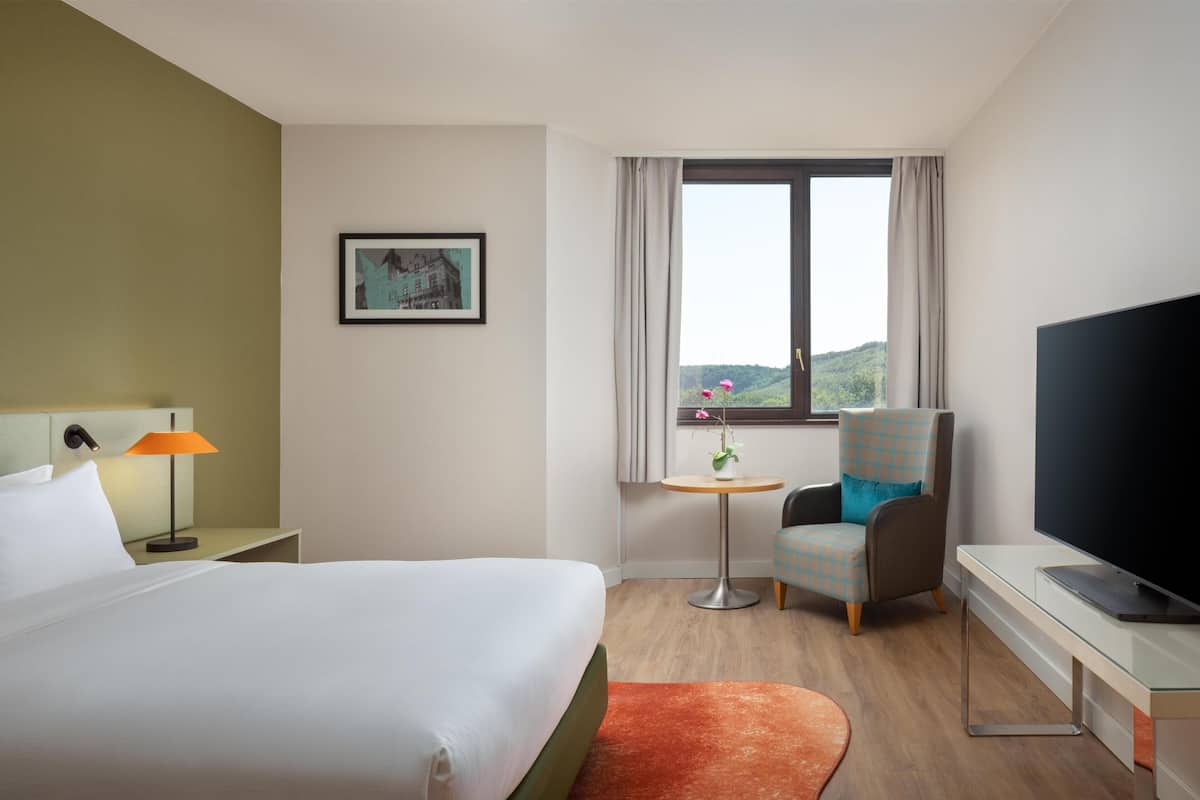 Double Room, 1 Queen Bed | Living area | 55-inch flat-screen TV with cable channels
