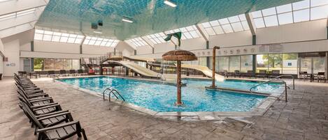 Alberca techada, acceso de 08:00 a 22:00, y camastros