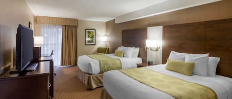 Premium bedding, pillowtop beds, desk, laptop workspace