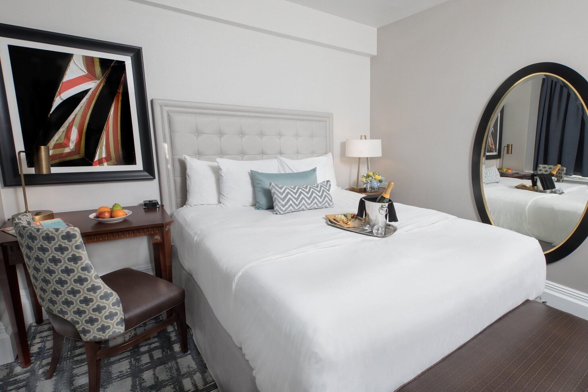 Premium bedding, down comforters, pillowtop beds, in-room safe