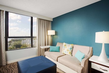 Premium bedding, pillowtop beds, in-room safe, desk at Wyndham Lake Buena Vista – Disney Springs® Area