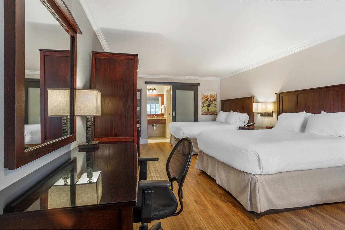 In-room safe, desk, laptop workspace, blackout curtains