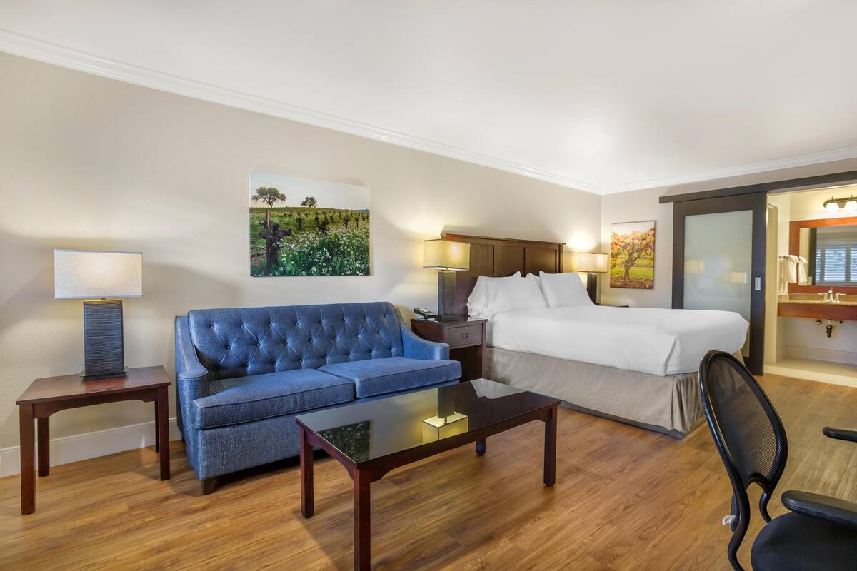 In-room safe, desk, laptop workspace, blackout curtains