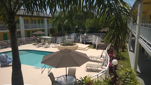 Outdoor pool, pool umbrellas