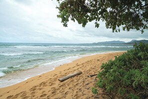 On the beach, white sand
