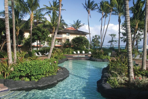 Outdoor pool, pool umbrellas