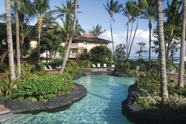Outdoor pool, pool umbrellas