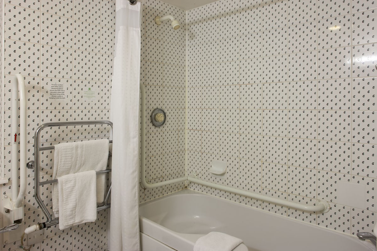 Standard Room, 1 Double Bed, Accessible, Ground Floor | Bathroom | Shower, free toiletries, hair dryer, towels