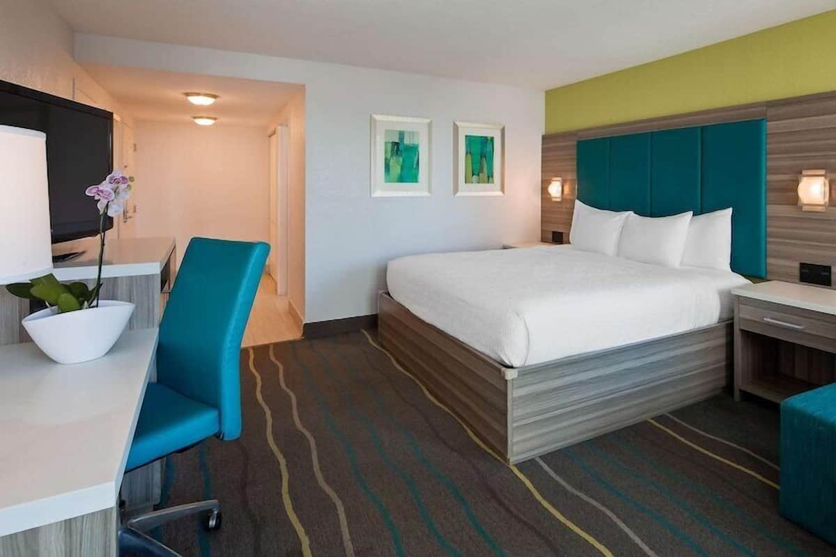 In-room safe, desk, laptop workspace, blackout curtains