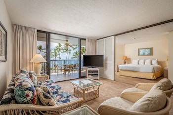 Suite, 2 Bedrooms, 2 Bathrooms, Ocean View | Living area | 40-inch TV with cable channels, DVD player at Aston Kona by the Sea