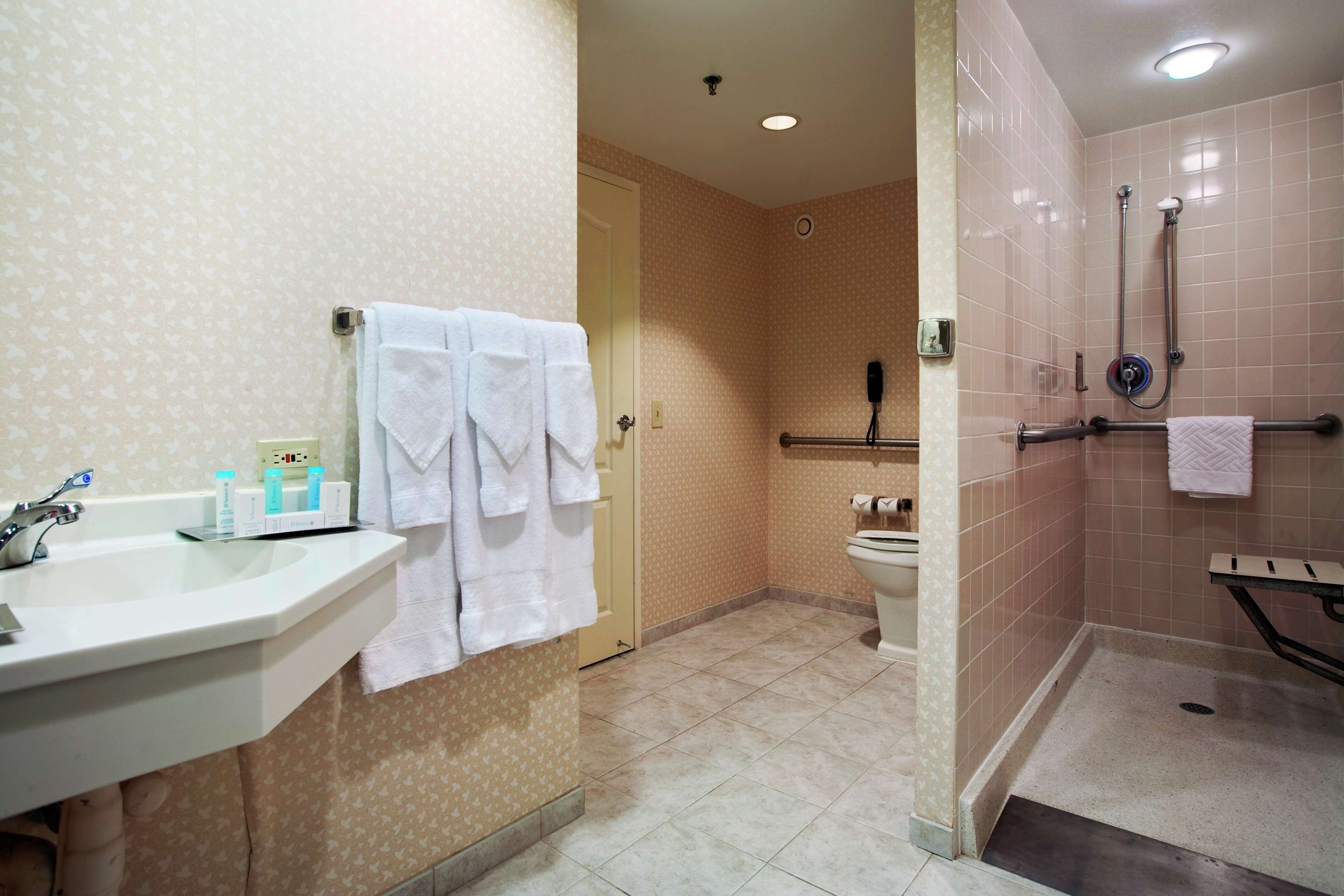 separate bathtub and shower, free toiletries, hair dryer, towels