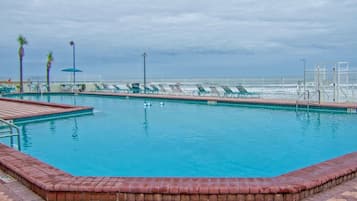 Outdoor pool, pool umbrellas, pool loungers