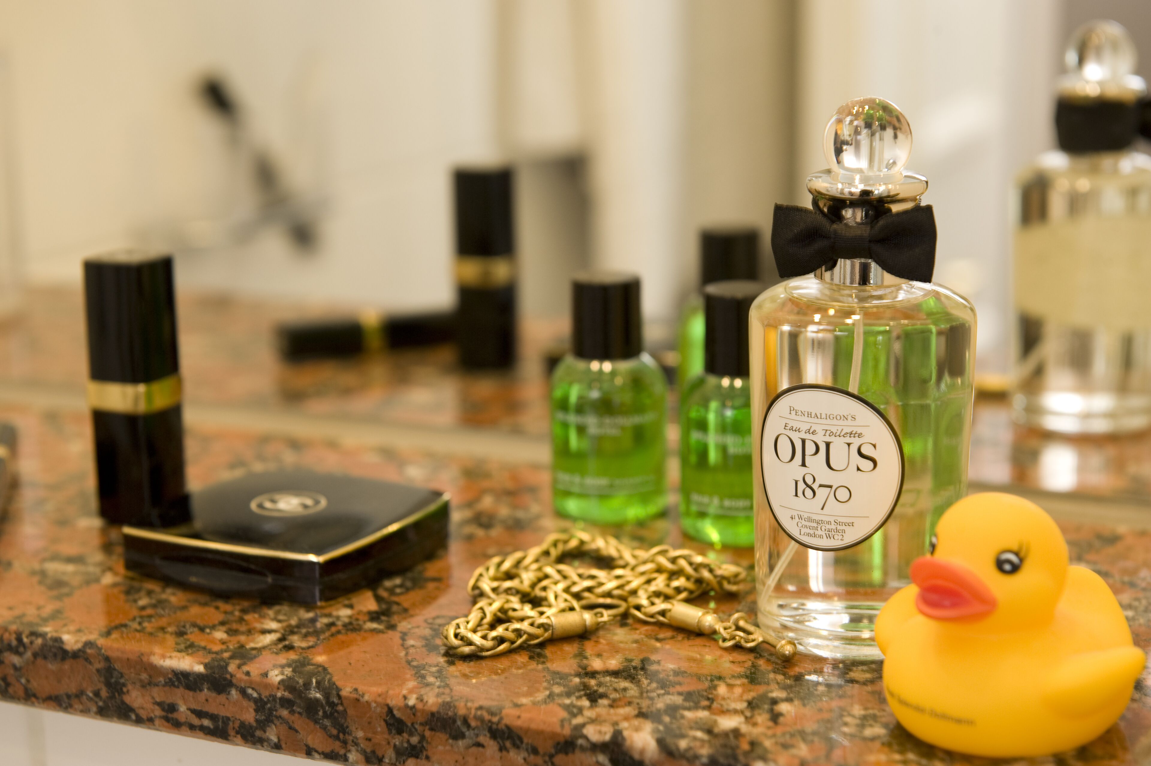 eco-friendly toiletries, hair dryer, towels