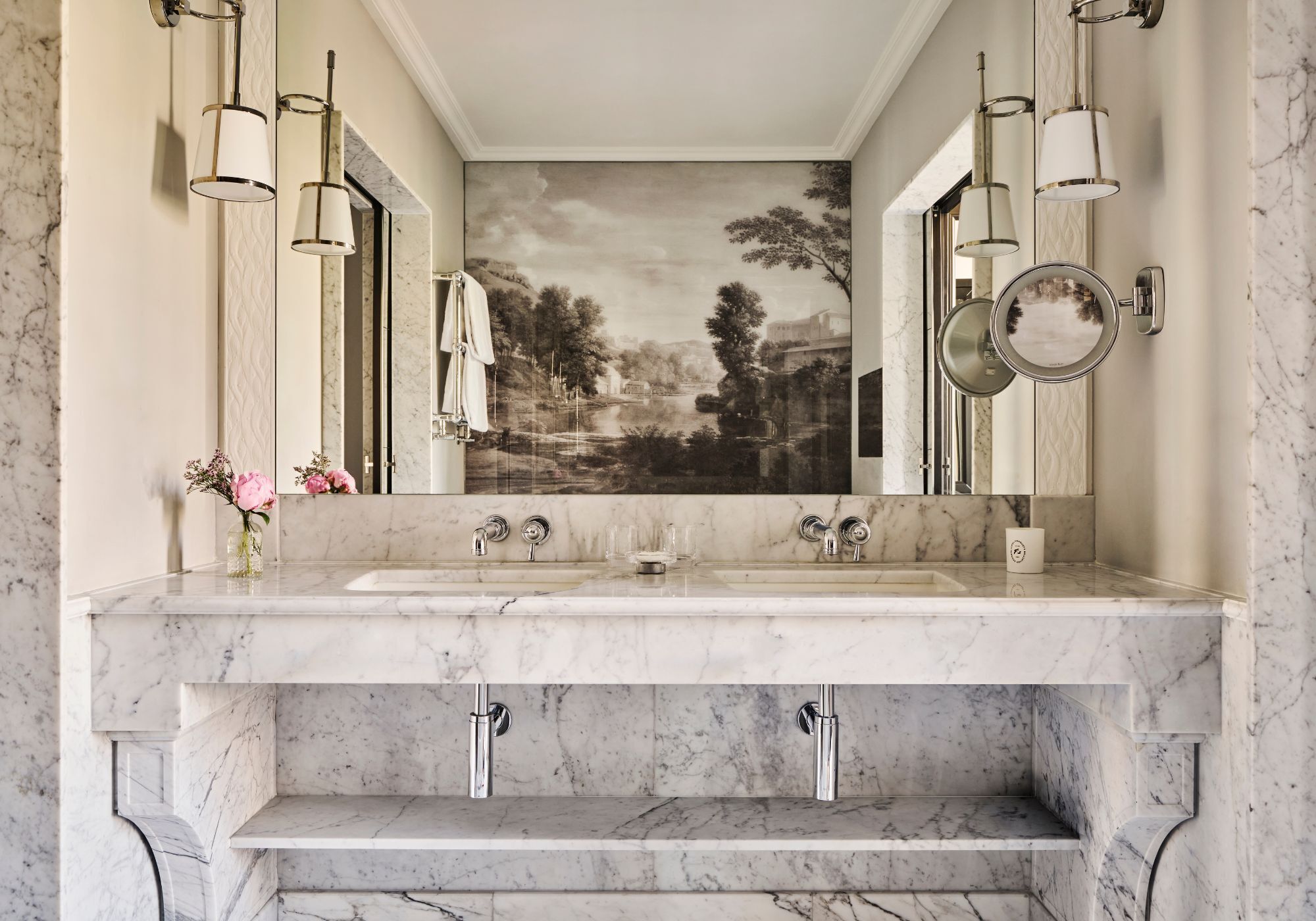 Separate bathtub and shower, rainfall showerhead, designer toiletries