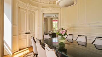 Signature Suite (Champs Elysées) | Living area | 82-cm Smart TV with satellite channels, pay movies, offices