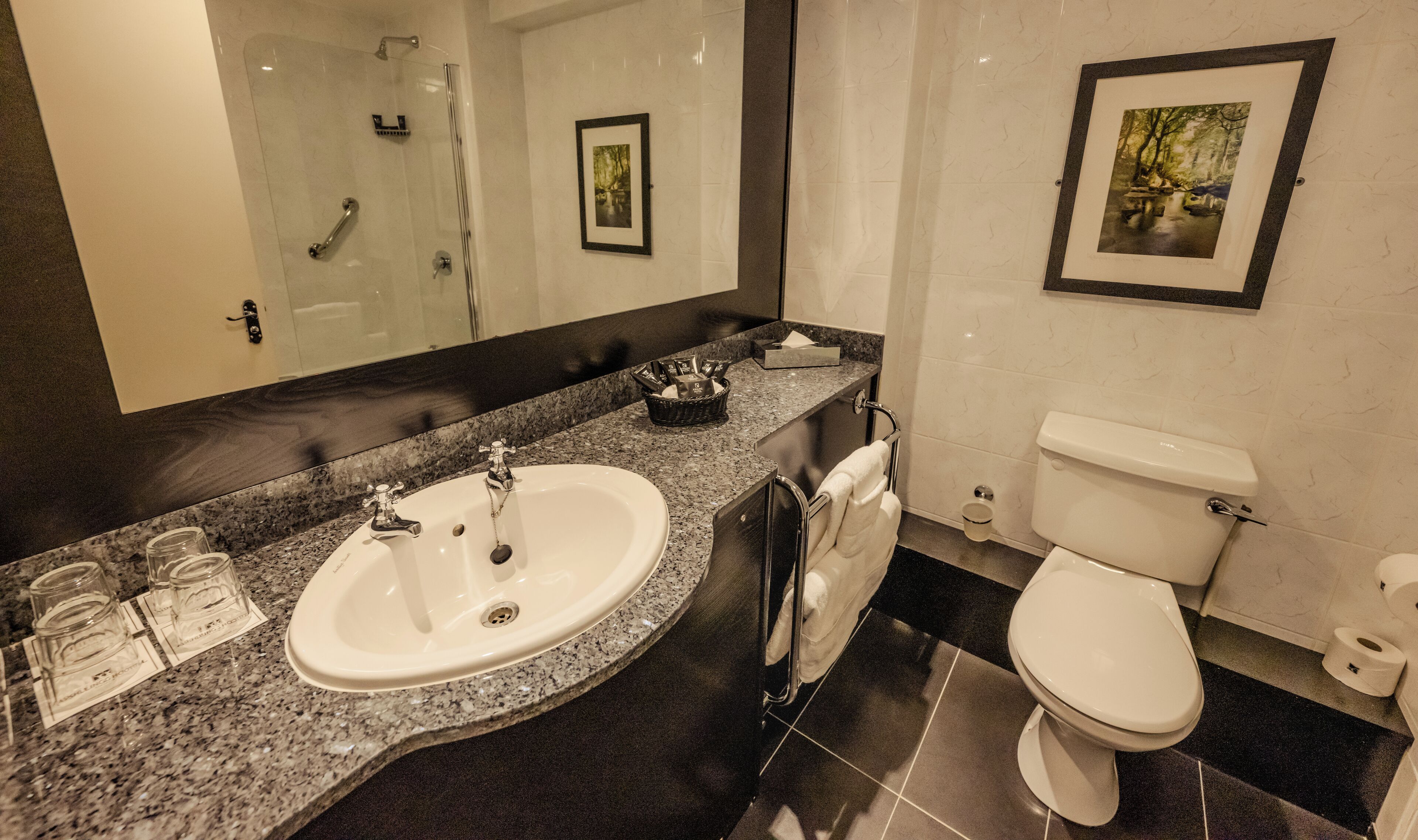 free toiletries, hair dryer, towels, soap