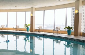 Indoor pool, open 6:00 AM to 10 PM, sun loungers