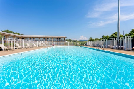 Seasonal outdoor pool, pool umbrellas, sun loungers
