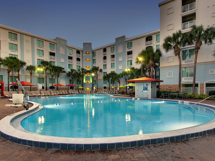 Outdoor pool, a heated pool, pool umbrellas, sun loungers