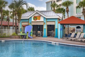 Pool views, serves lunch, dinner, and happy hour
