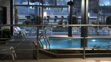 Indoor pool, open 10:00 AM to 1:30 PM, sun loungers