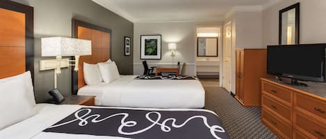 Premium bedding, desk, blackout drapes, iron/ironing board