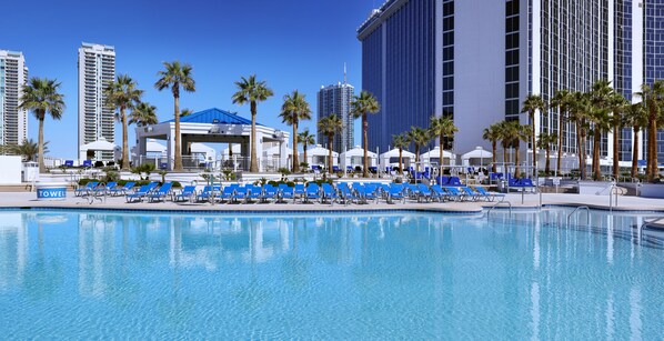 Outdoor pool, open 10:00 AM to 6:00 PM, pool cabanas (surcharge)