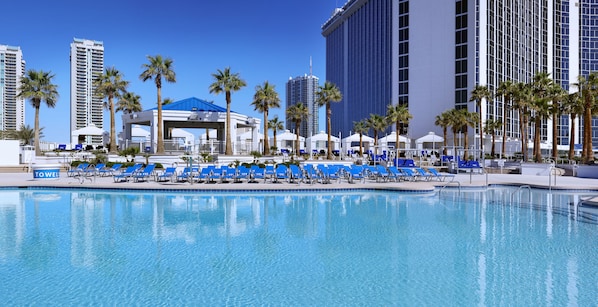 Outdoor pool, open 10:00 AM to 6:00 PM, cabanas (surcharge)