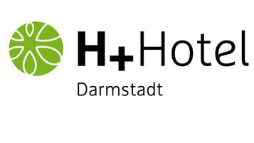 A logo with a green circular design and the text "H+Hotel Darmstadt".