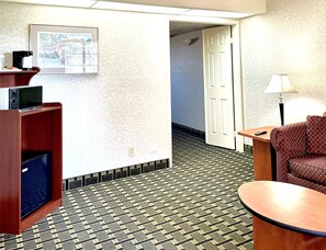 35-inch flat-screen TV with cable channels, TV