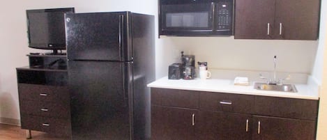 Fridge, microwave, coffee/tea maker