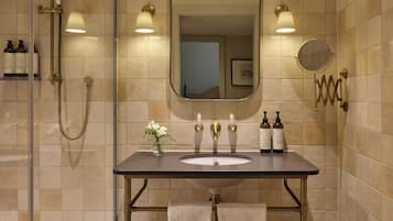 Hair dryer, bathrobes, towels