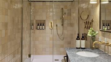 Hair dryer, bathrobes, towels