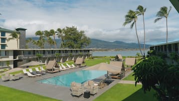 Outdoor pool, open 9:00 AM to 7:00 PM, pool umbrellas, sun loungers