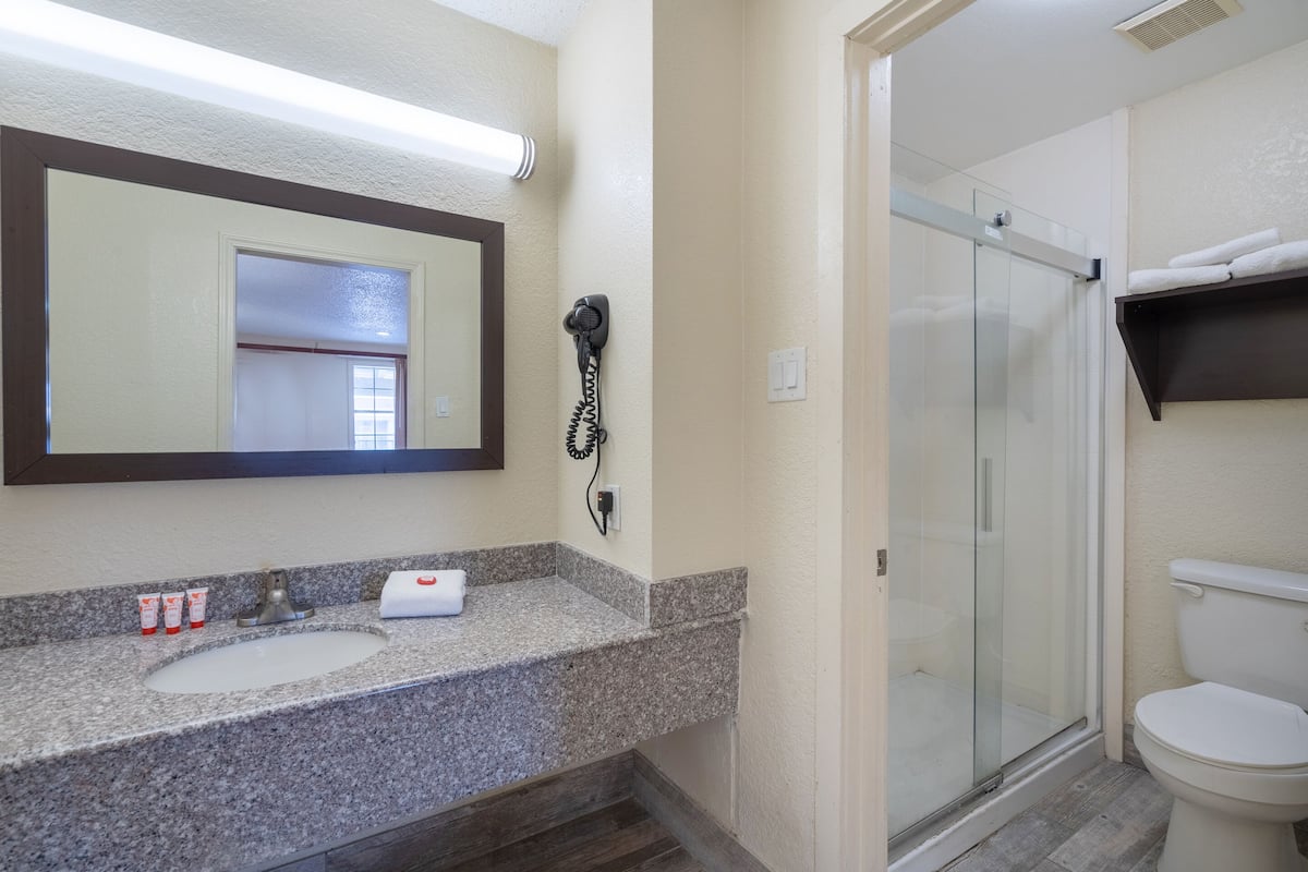 free toiletries, hair dryer, towels