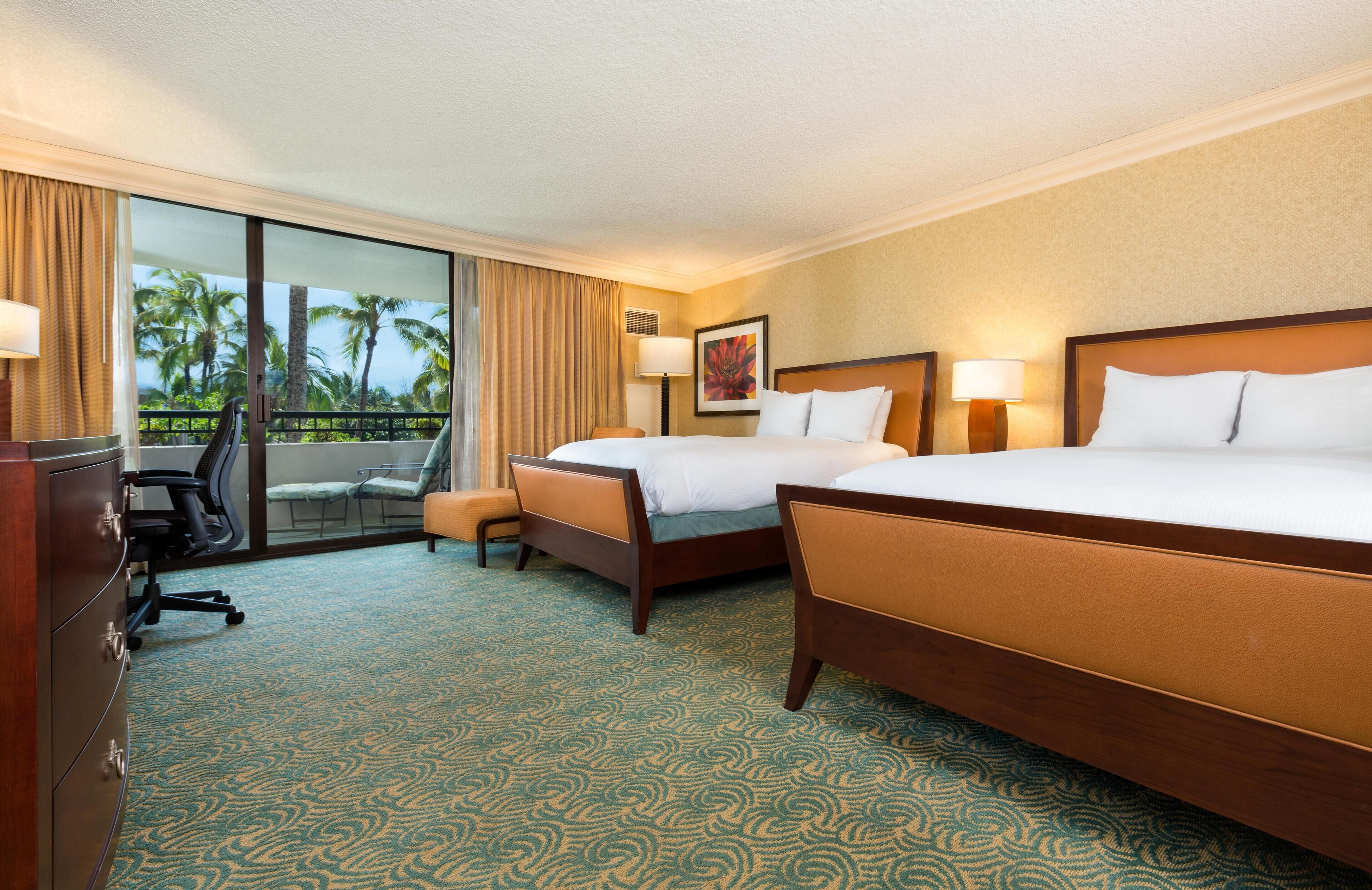 Makai One Bedroom Suite, 2 Queen Beds, Ocean View | Premium bedding, in-room safe, laptop workspace, iron/ironing board