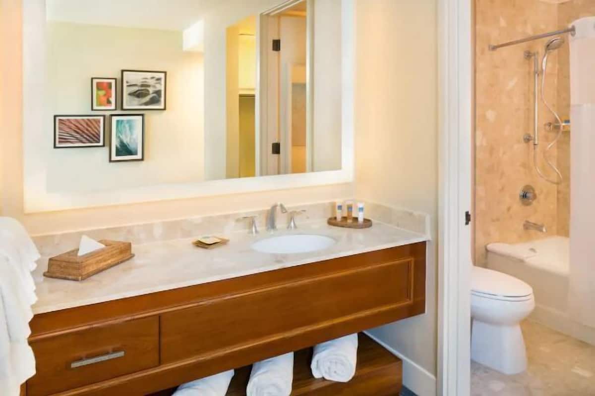 Salle de bain | Ensemble baignoire-douche, articles de toilette griffés