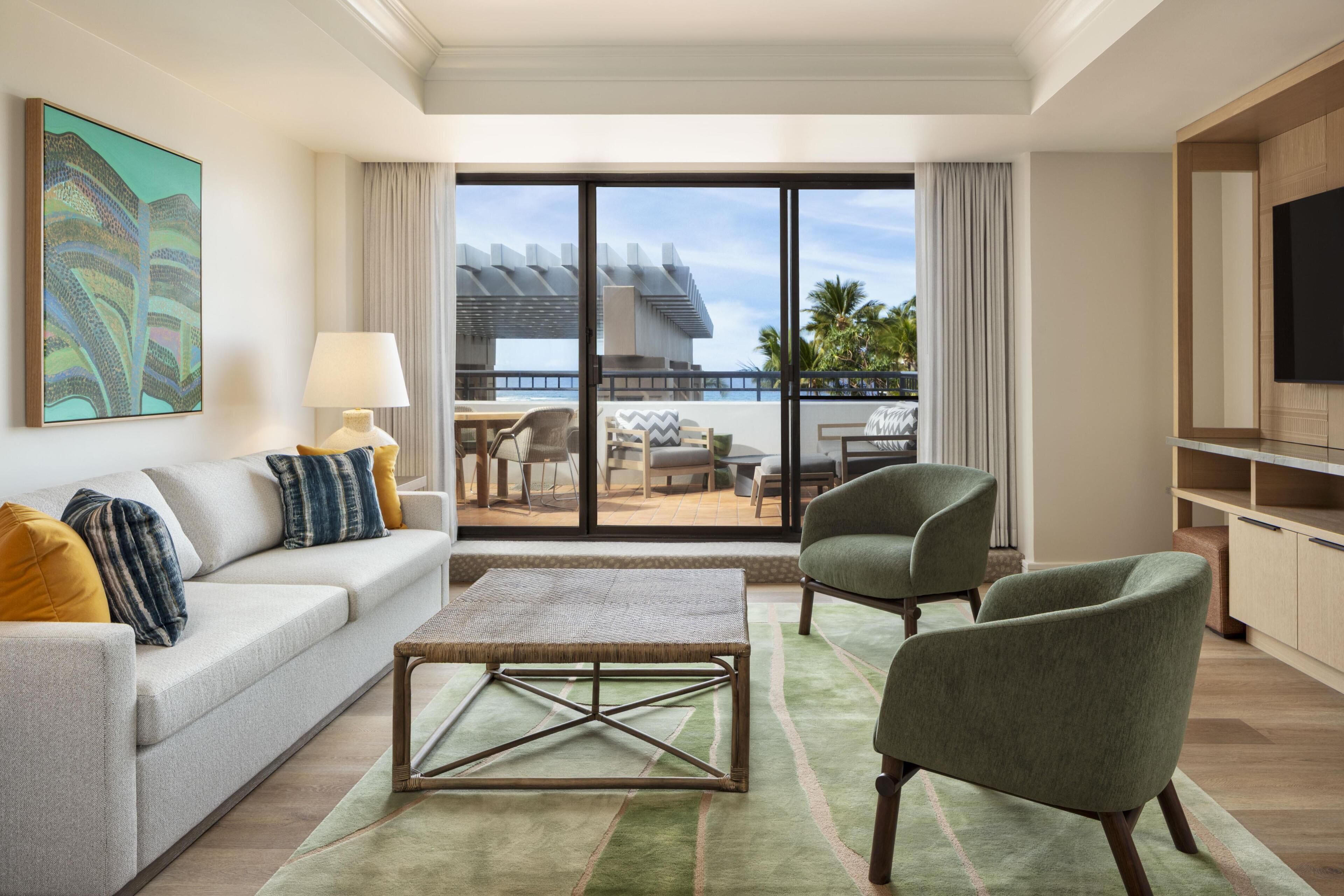 Flat-screen TV, DVD player, pay movies, MP3 dock