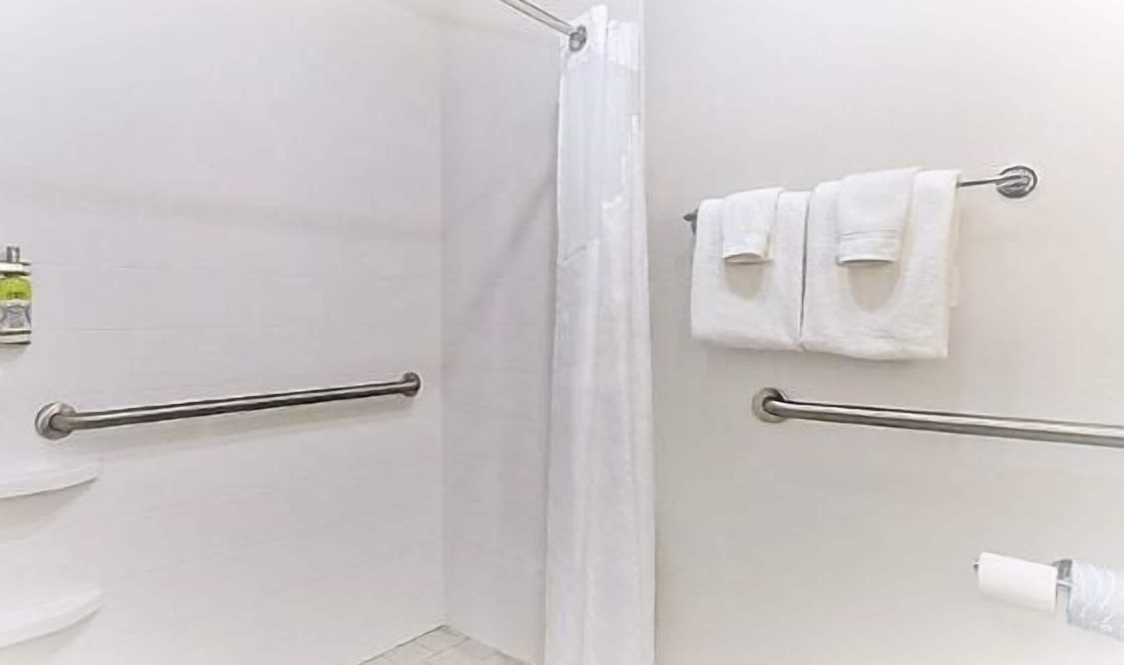 combined shower/bathtub, hair dryer, towels