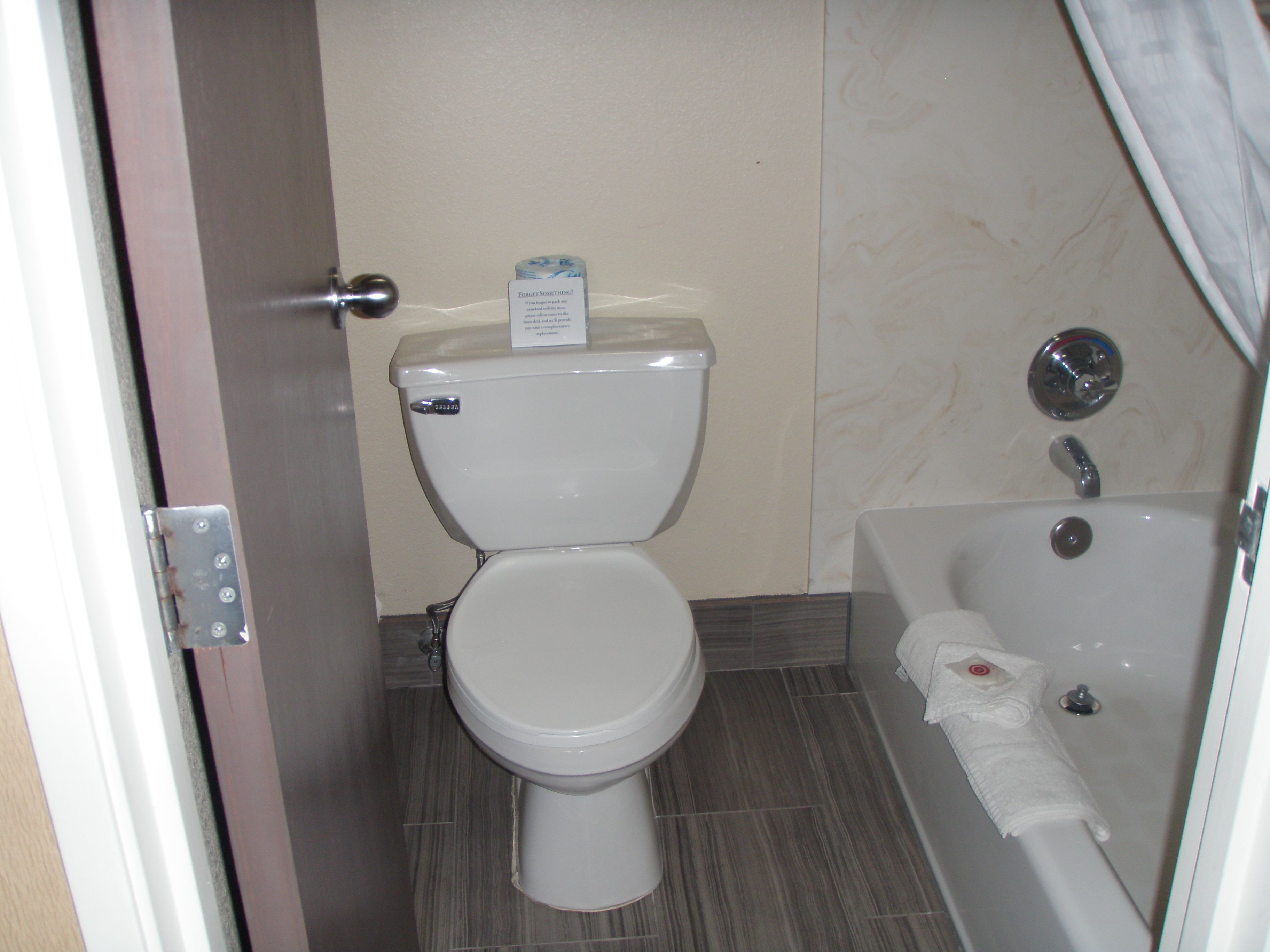 A bathroom with a toilet, a bathtub, and a shower.