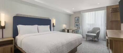 Premium bedding, pillowtop beds, desk, blackout drapes