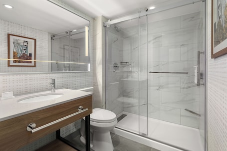 Combined shower/bathtub, free toiletries, hair dryer, towels. Hampton Inn by Hilton Montreal East Anjou